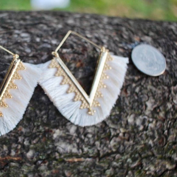 Anthropologie Fringe Tassels Hoop Earrings - Picture 6 of 10